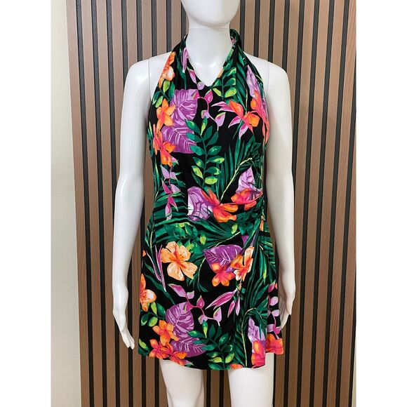 Tommy Bahama Women's M Green Dress Travel Resort Mini Halter Tropical Hawaiian - Picture 1 of 10